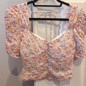 Astr Multicolor Floral Ruched Blouse